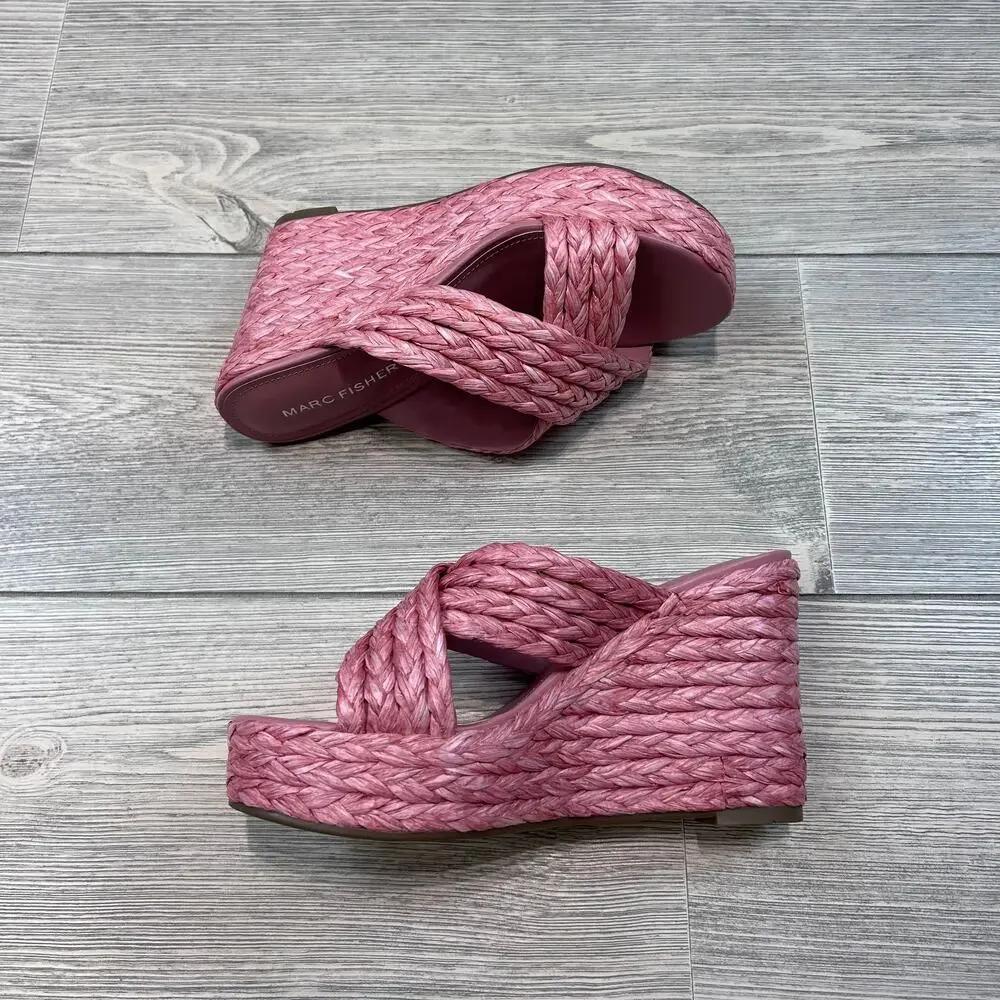 Marc Fisher Mflynn Criss Cross Wedge Sandals Medium Pink 6M NWT